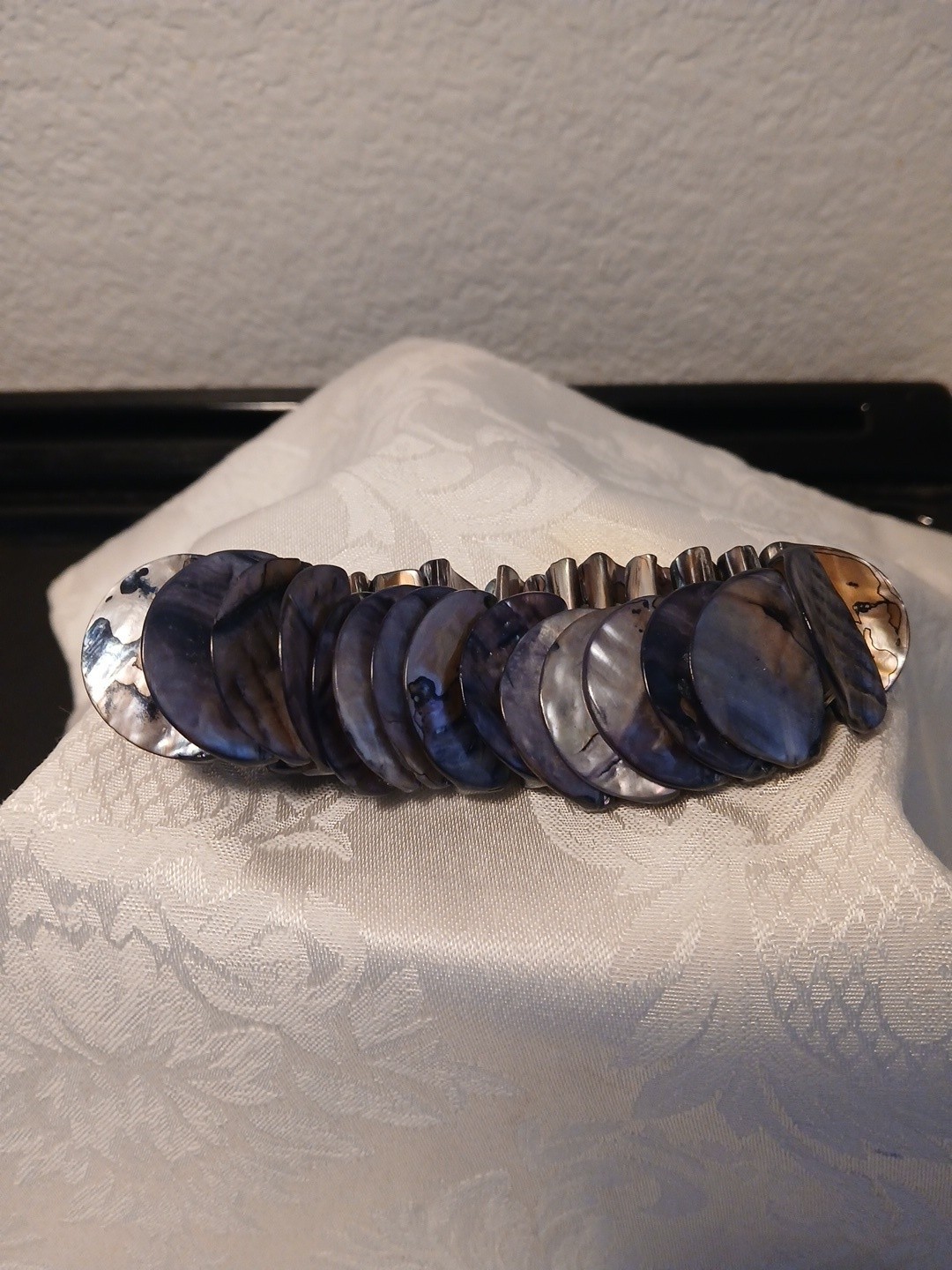 Abalone Shell Stretch Bracelet, Chunky, Iridescent Grey, Blue, Green, Pink