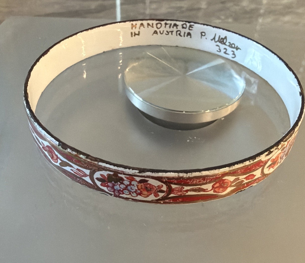 Antique P. Melzer Austrian Enamel and Metal Floral Signed Bangle Collectable