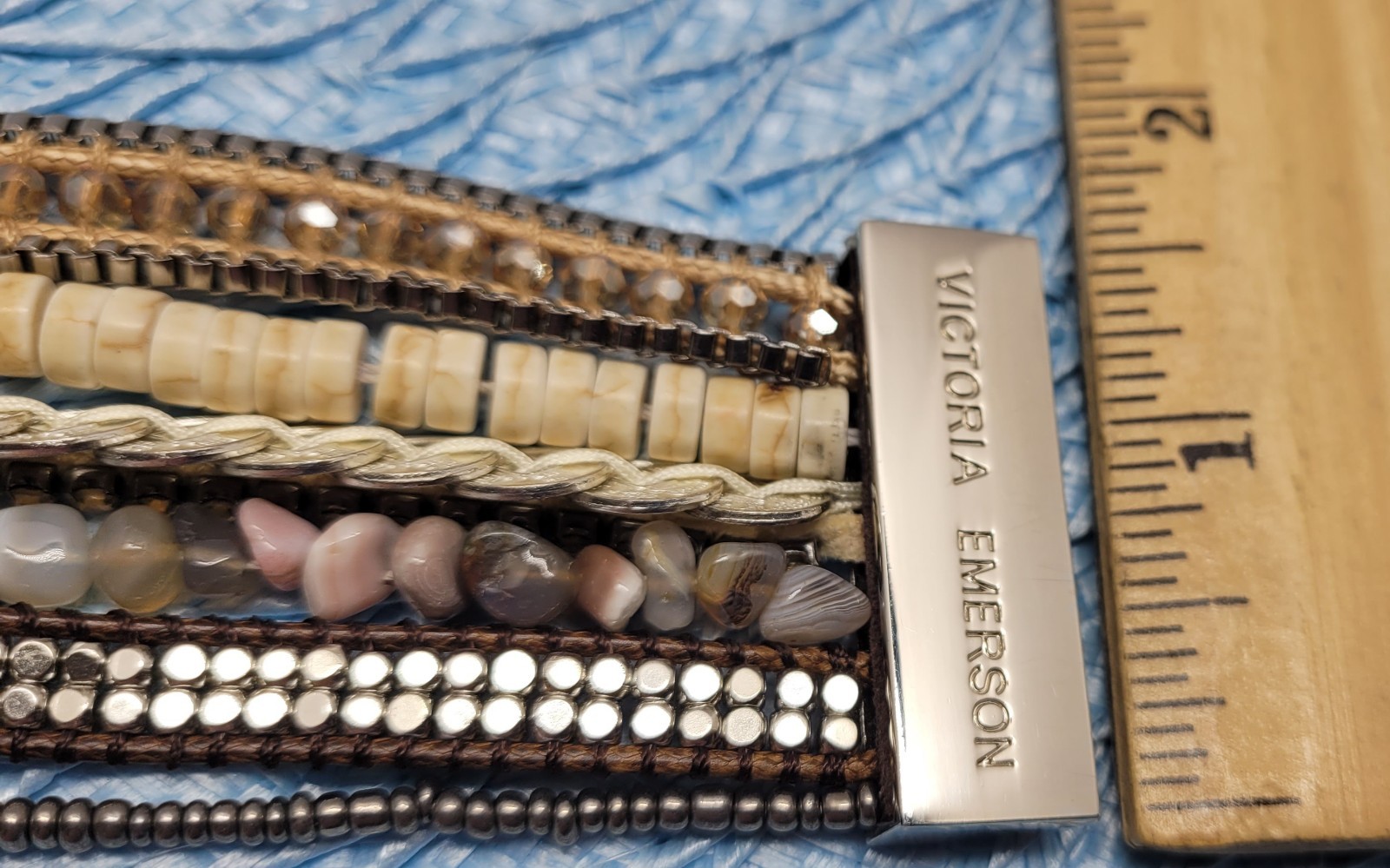 Victoria Emerson Natural Beaded Wrap Cuff Bracelet Multi Strand, Layered Magnet