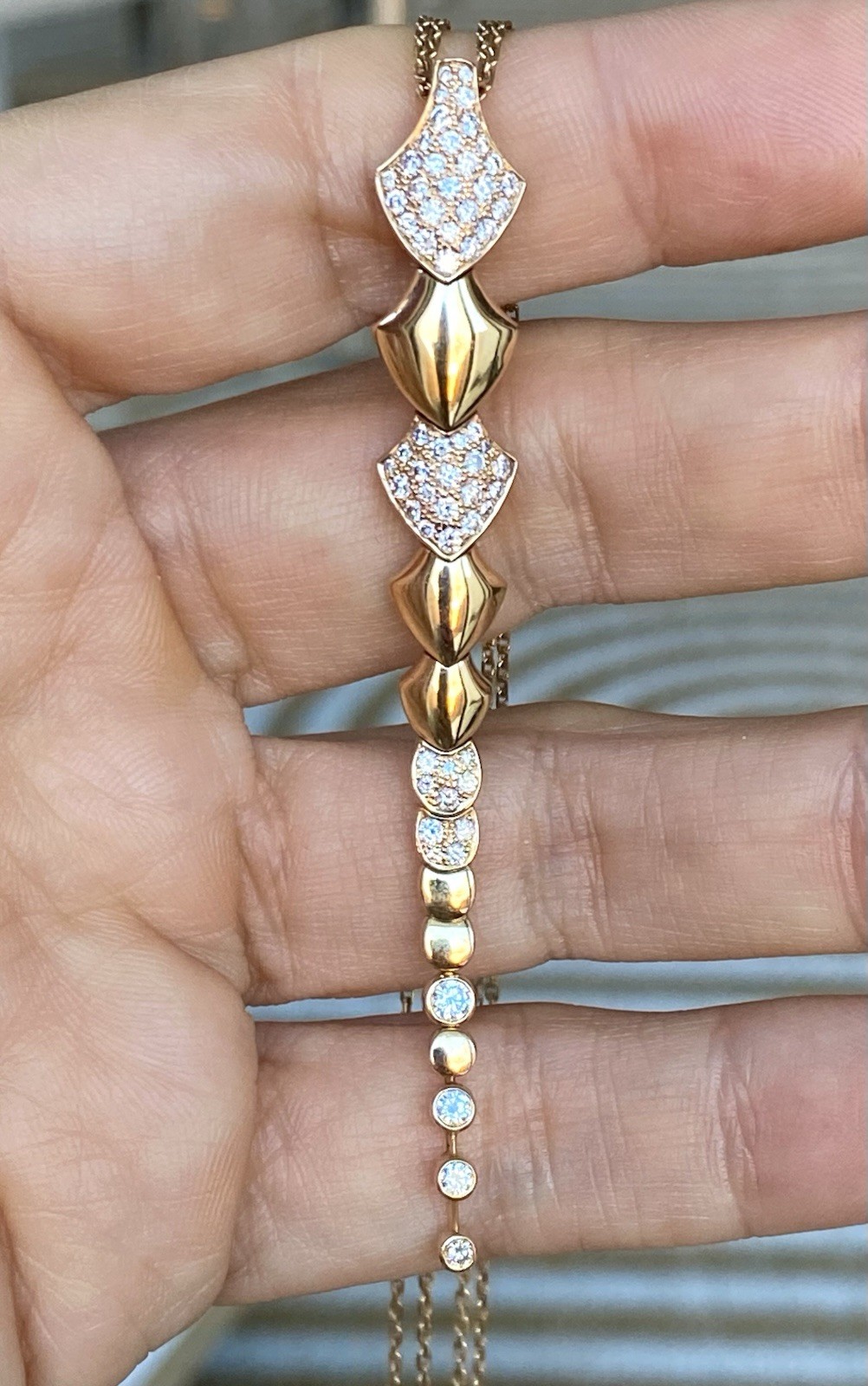 AKILLIS France 18K Rose Gold Diamond Python Necklace Extravagant $10K+ 4”