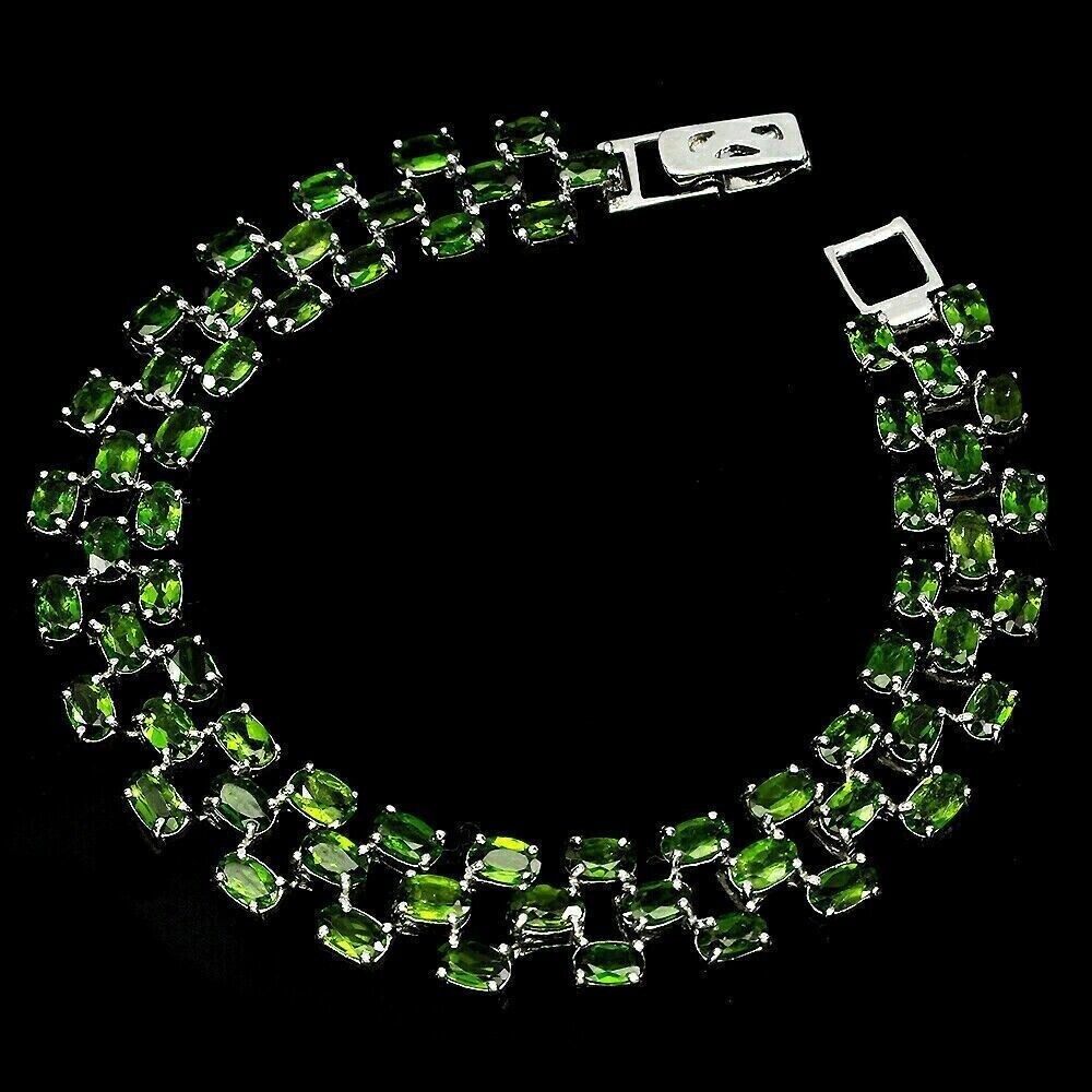 Silver Bracelet Chrome Diopside Natural Green Gems Solid Sterling 7 1/2 Inch