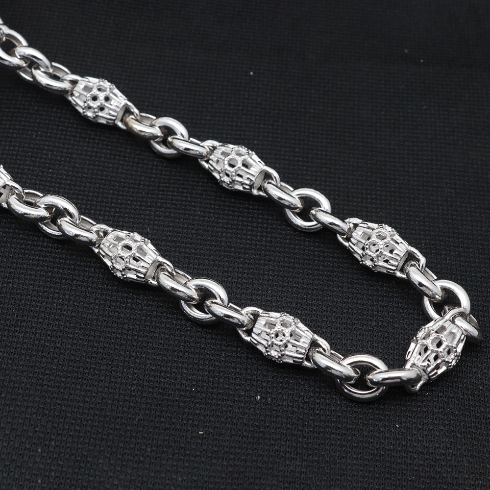 Pure S925 Sterling Silver Chain 6mm Barrel Beads Link Necklace 44-45g 21.6inch