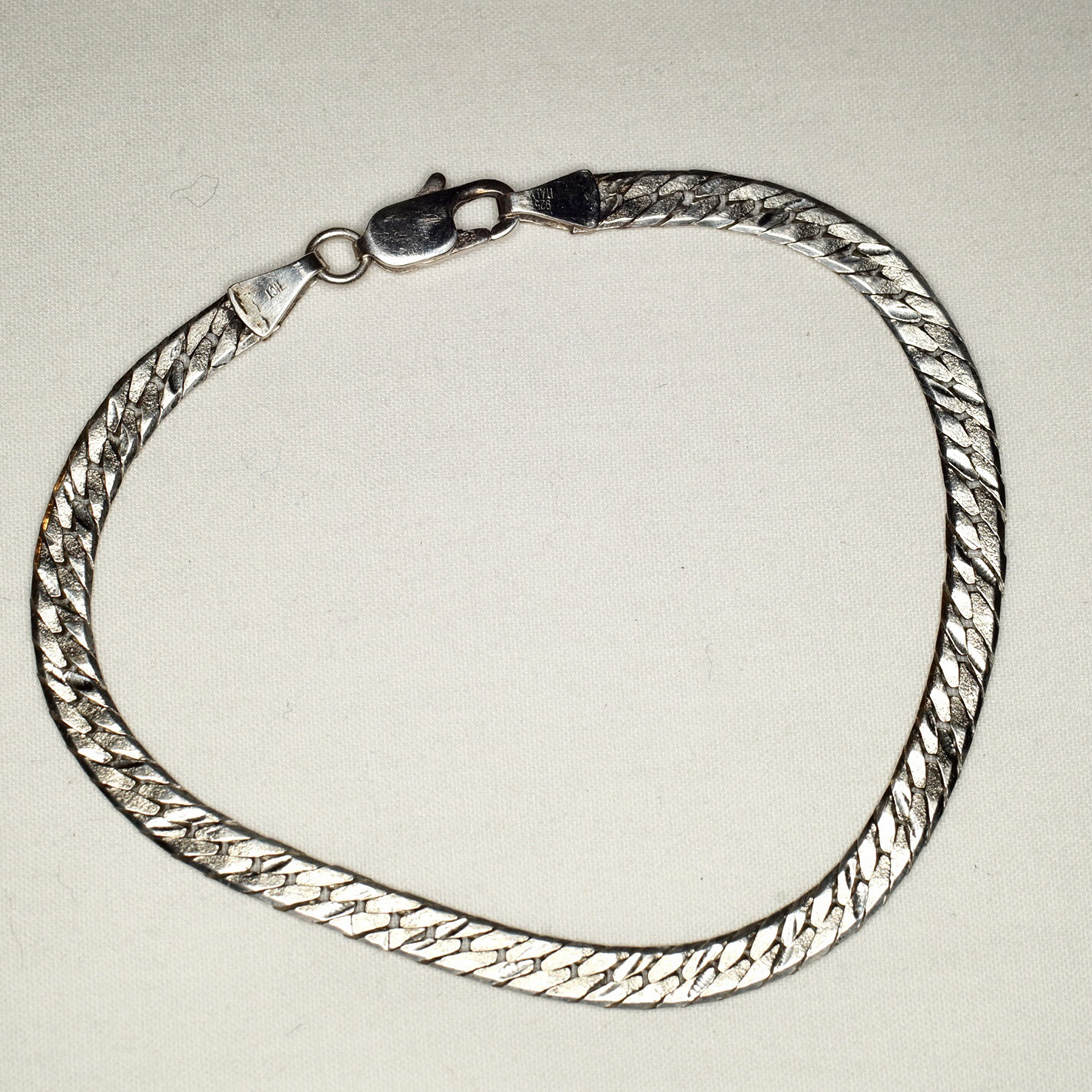 sterling silver textured herringbone bracelet HCT Italy lobster clasp 7.36”