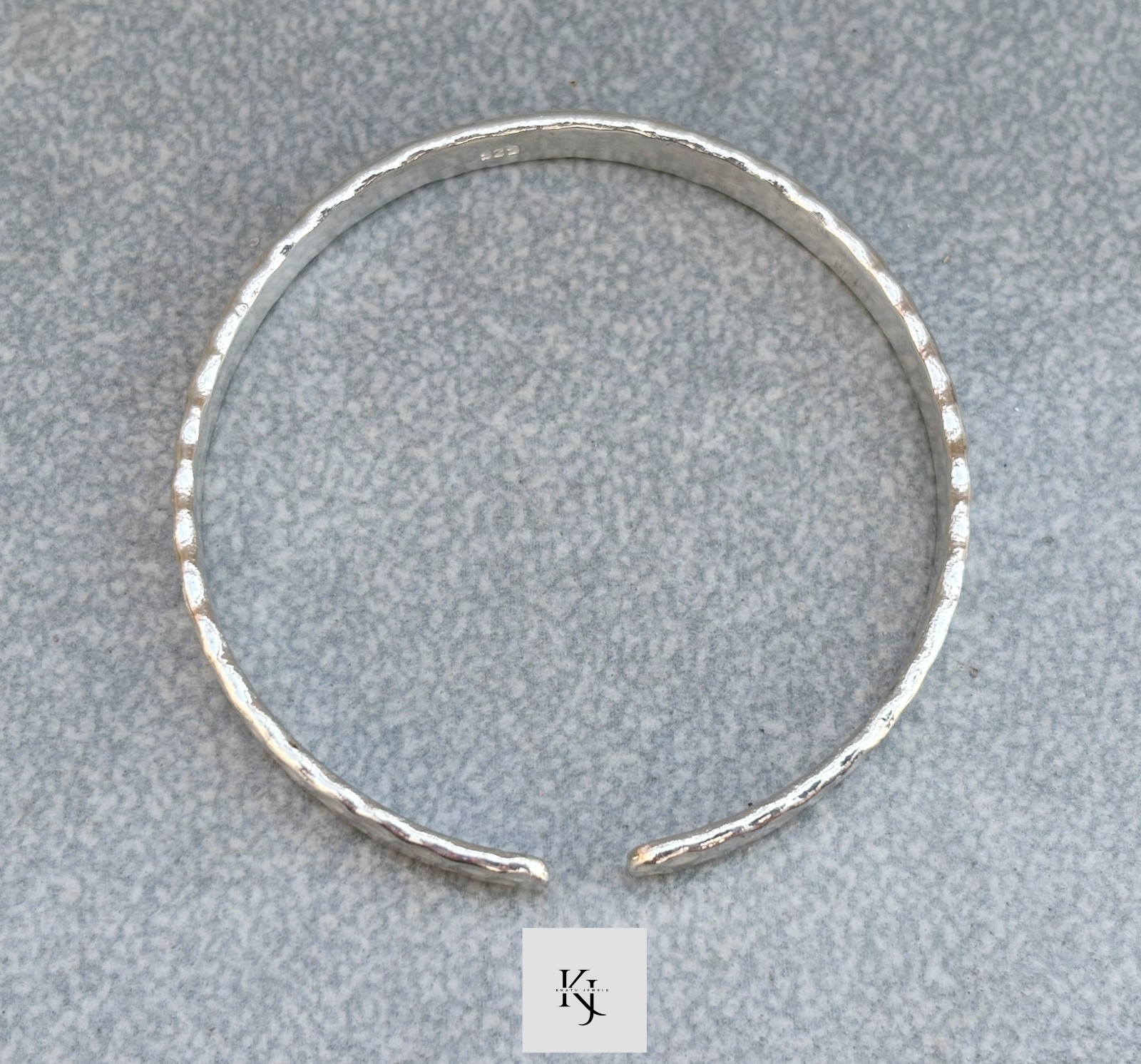 4mm Wide Hammered Open Cuff Bangle 925 Sterling Silver Handmade Mens Bracelets