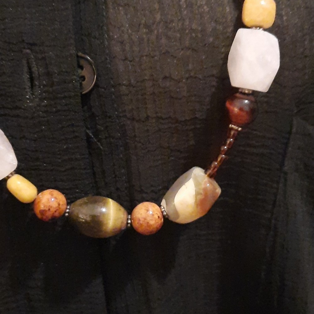 925 Sterling gem necklace Silver clasp Agate, Jasper, Onyx Southwestern Chunky
