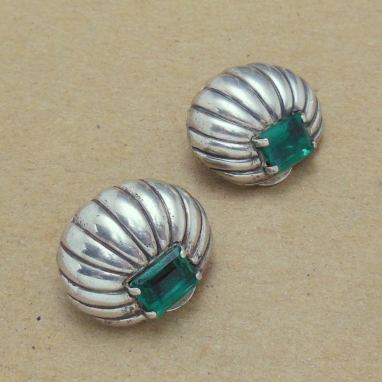 Vintage 40’s BOUCHER PARISINA Mexico Sterling Green Glass Bracelet & Earring SET