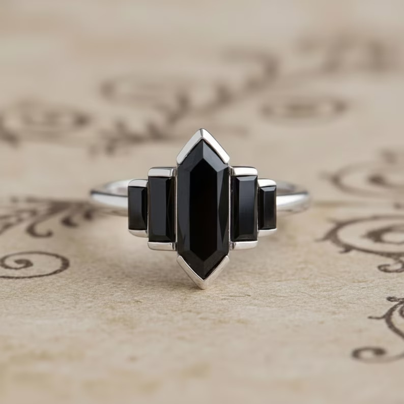 Black Onyx Gemstone 925 Sterling Silver Ring | Vintage Art Deco Jewelry Gift