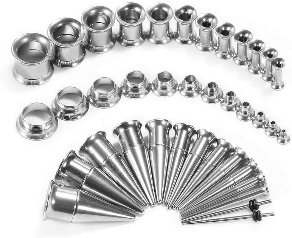 36PCS Ear Gauge Stretching Kit Stainless Steel Double Flare Alloy Tapers 3 in 1
