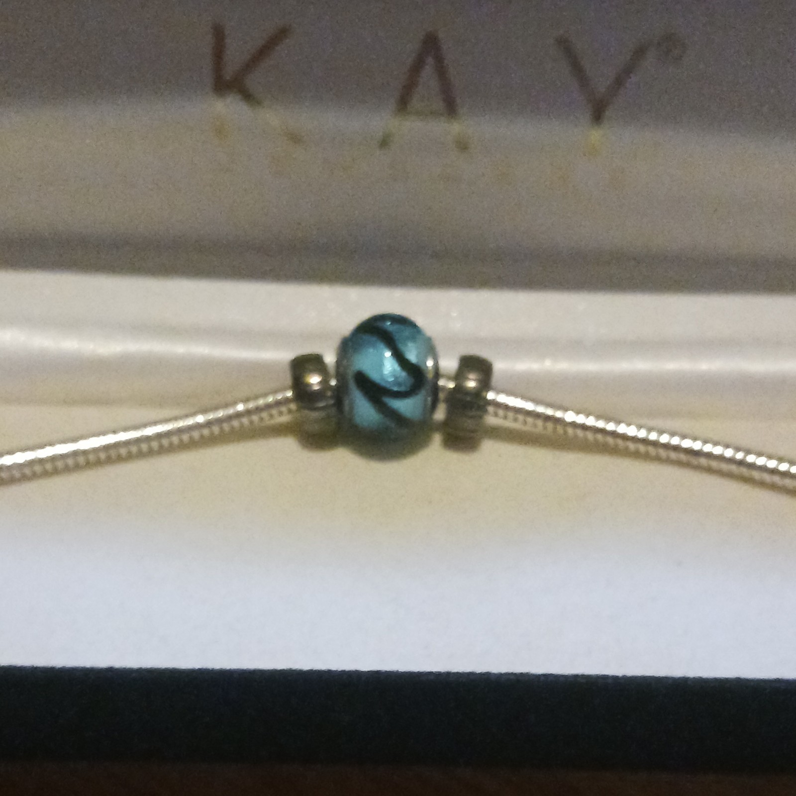 KAY Jewelers Silver-Tone Snake Chain Bracelet Blue Glass Bead Charm Lobster