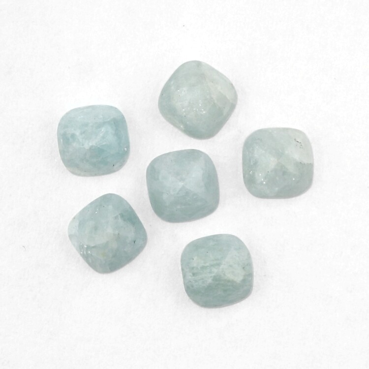AQUAMARINE 6.2 MM ROSE CUT CUSHION MOON GLOW EARTH MINED TREATED 1 PIECE F-3539