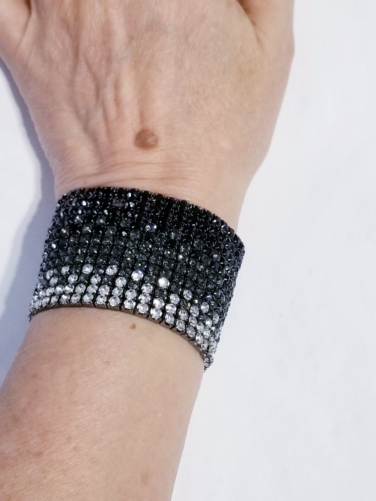 Black Rhinestone Stretch Bracelet Statement Pageant Drag Queen Jewelry Prom