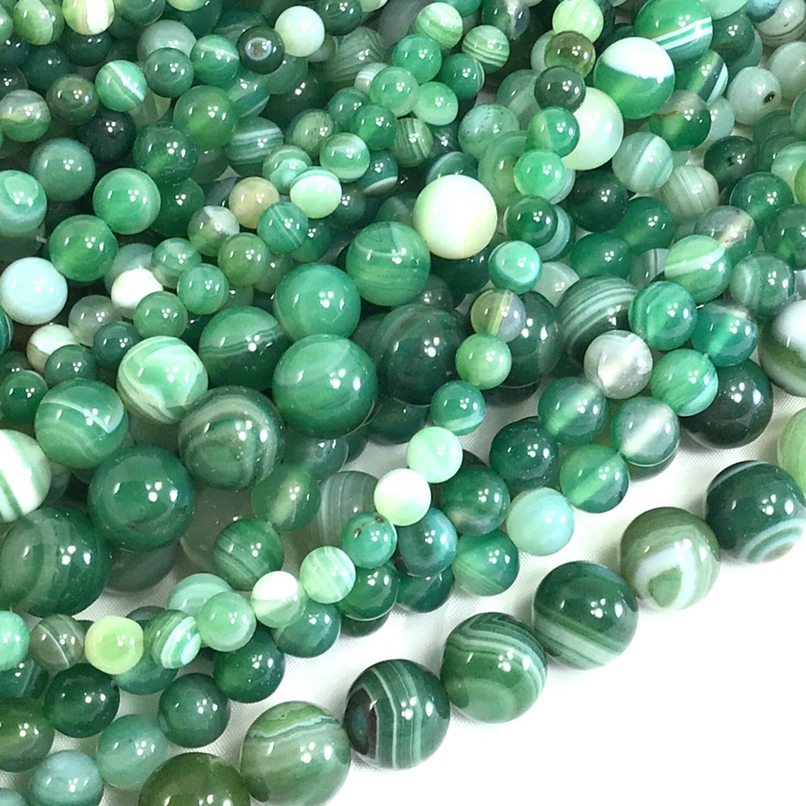 Gemstone Natural Evergreen Green Stripe Agate Round Loose Bead 15 Jewelry Making