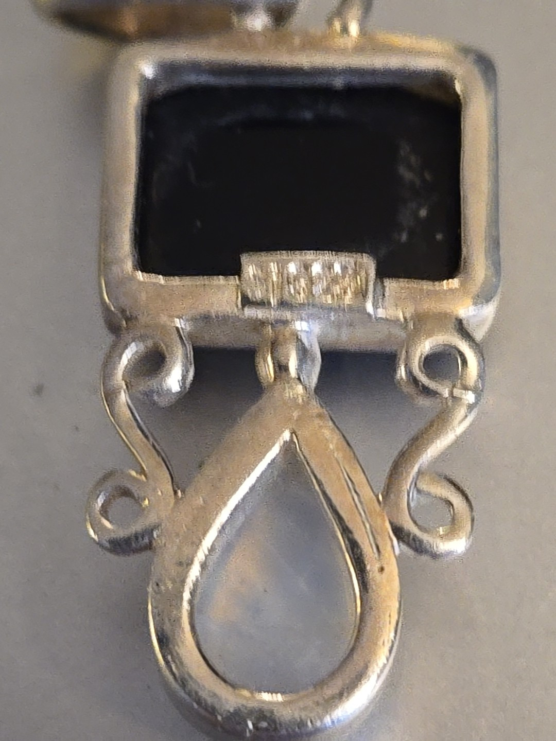 Moonstone and Black Onyx 925 Sterling Silver Pendant Signed Sj