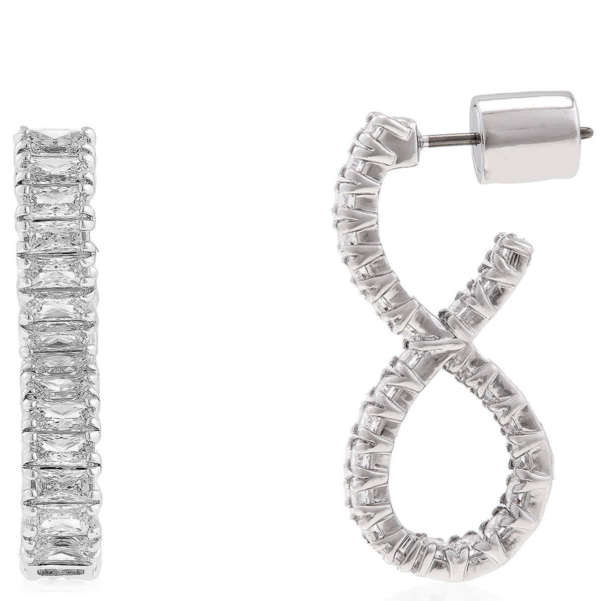 Swarovski Hyperbola Pierced Earrings Hoop Twist Rhodium Shiny White
