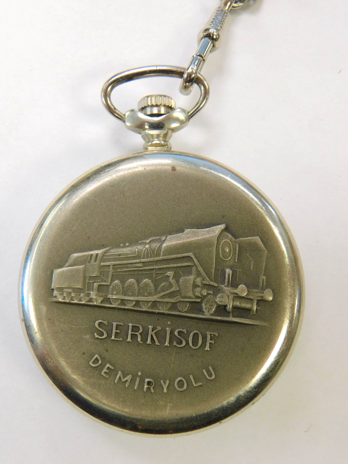 Vintage Serkisoff Soviet CCCP USSR Molnija 3602 Hand Wind Pocket Watch w/ Chain