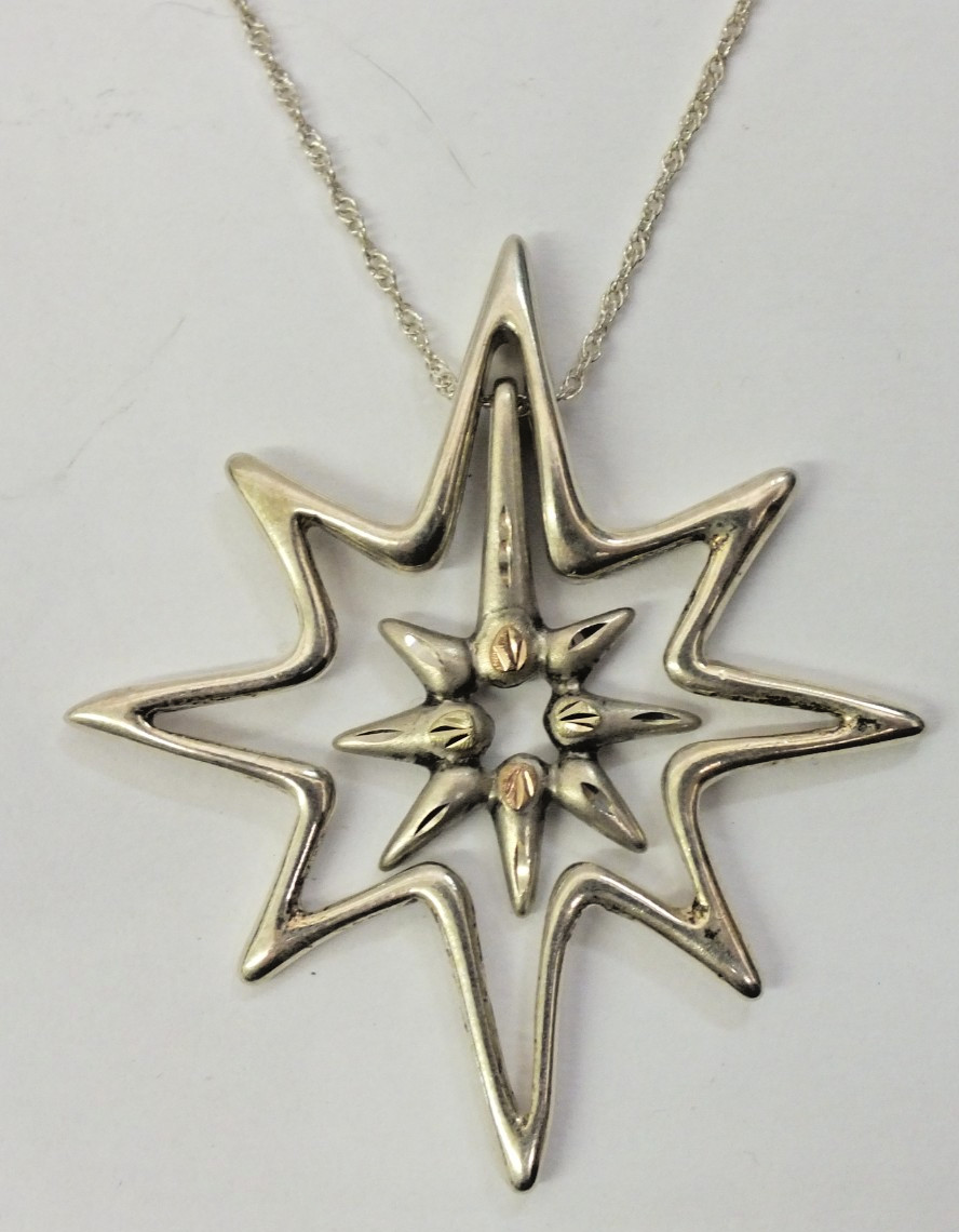 Landstrom’s Black Hills Gold Sterling Silver & 12K Gold Star Necklace w/ chain