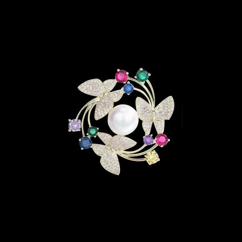 Butterfly Wreath Brooch Fashion Jewelry Suit Pin Gemstone Inlaid Generous Brooch