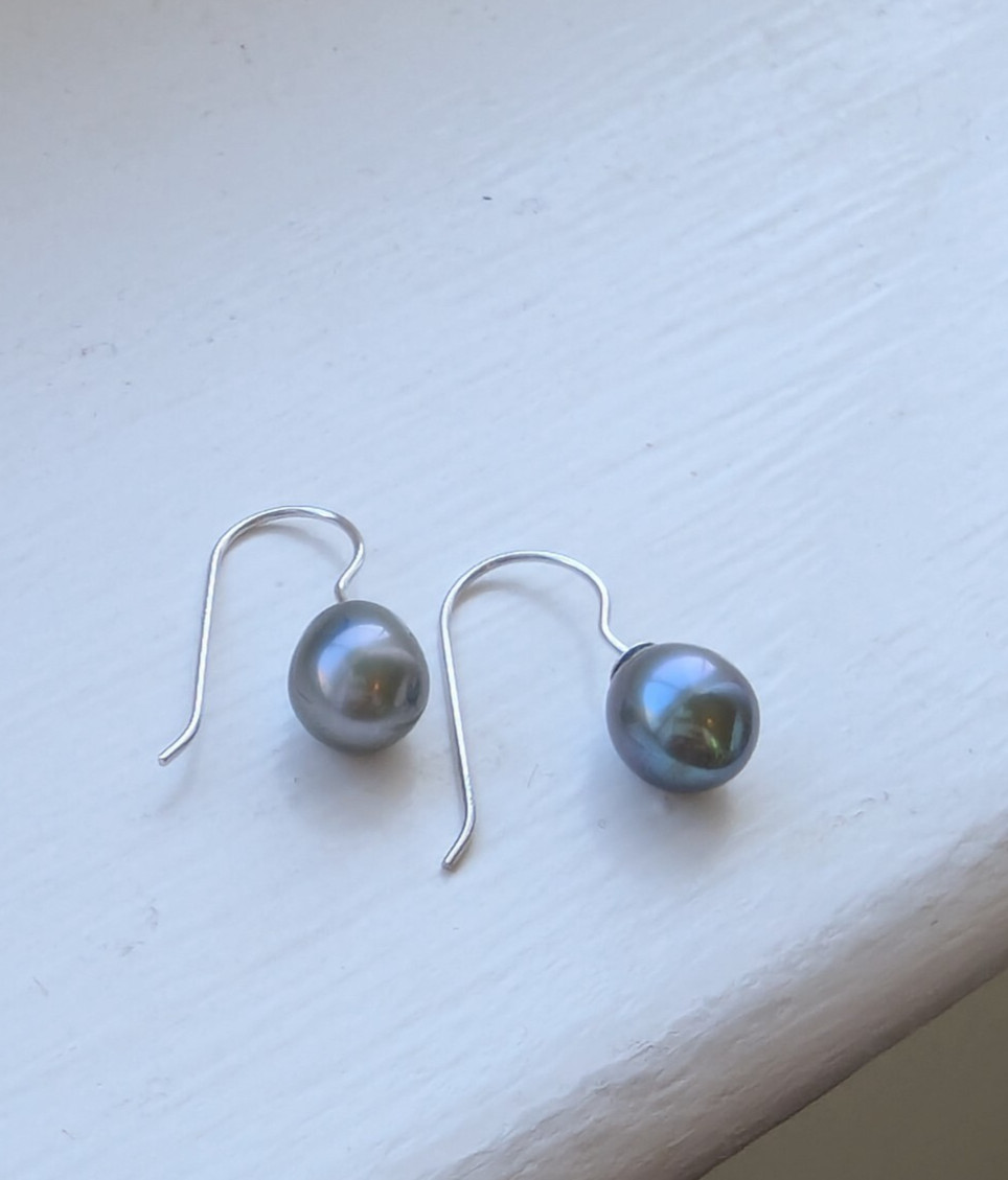 Honora 14K White Gold 0.25MM Peacock Pearl Hook Earrings