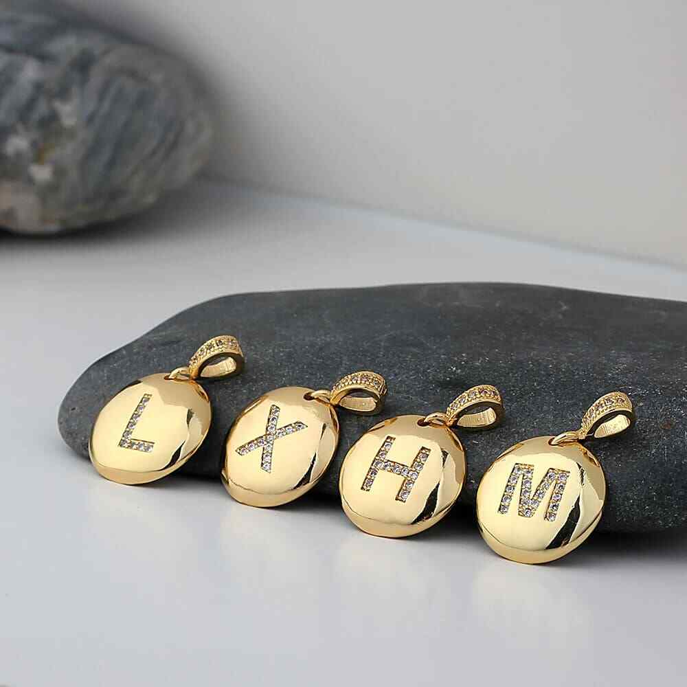 Gold Necklace Pendant Copper CZ Initial Letter 26 A-Z Jewelry Women Girls