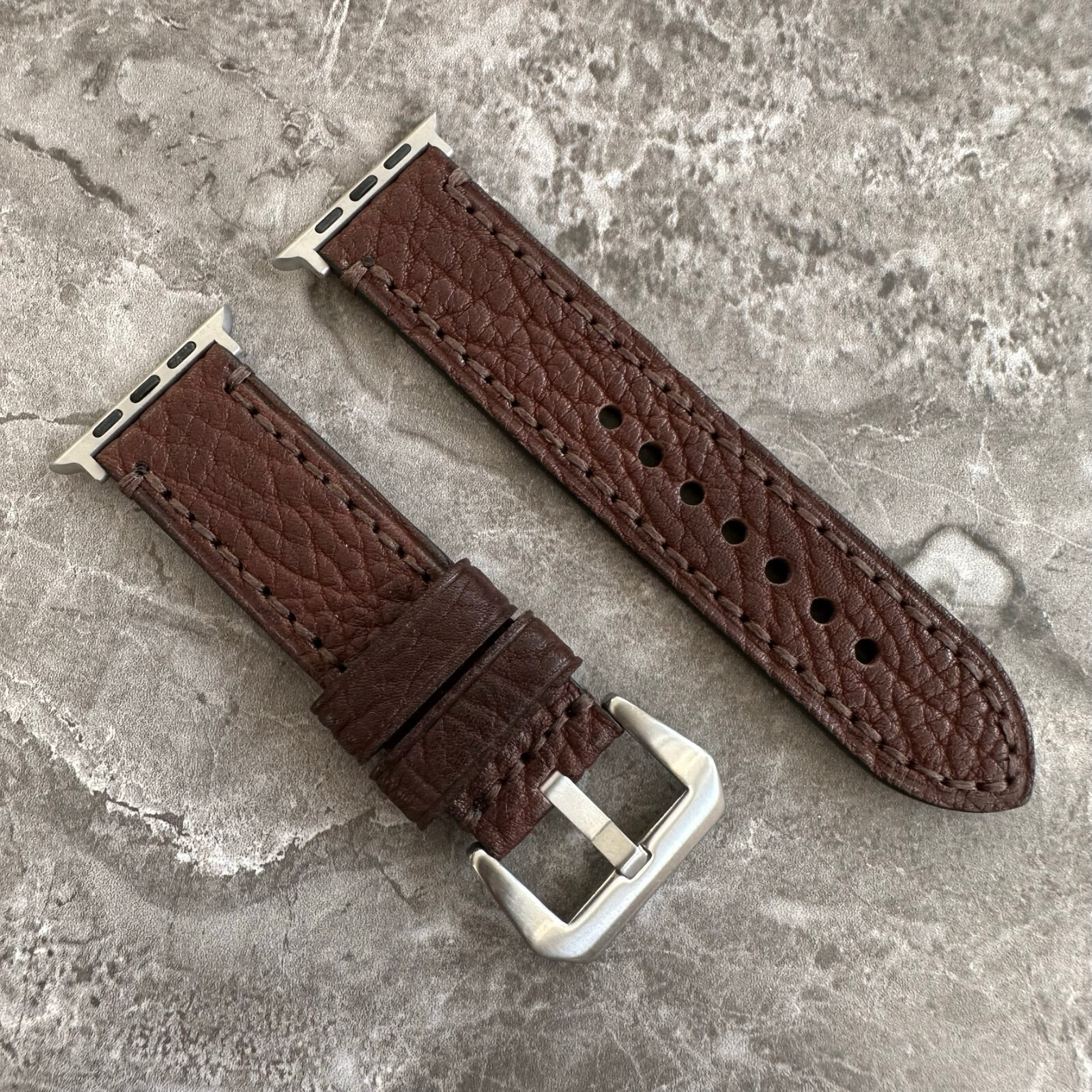 Premium Thick Brown Lychee Leather Watch Strap For Apple Watch Ultra 1 2 49mm
