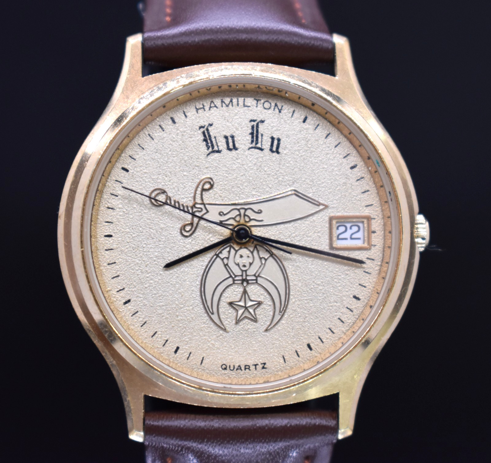 Vtg HAMILTON Shriners Masonic Crescent Watch Men LU LU Temple NEW BATTERY & BAND