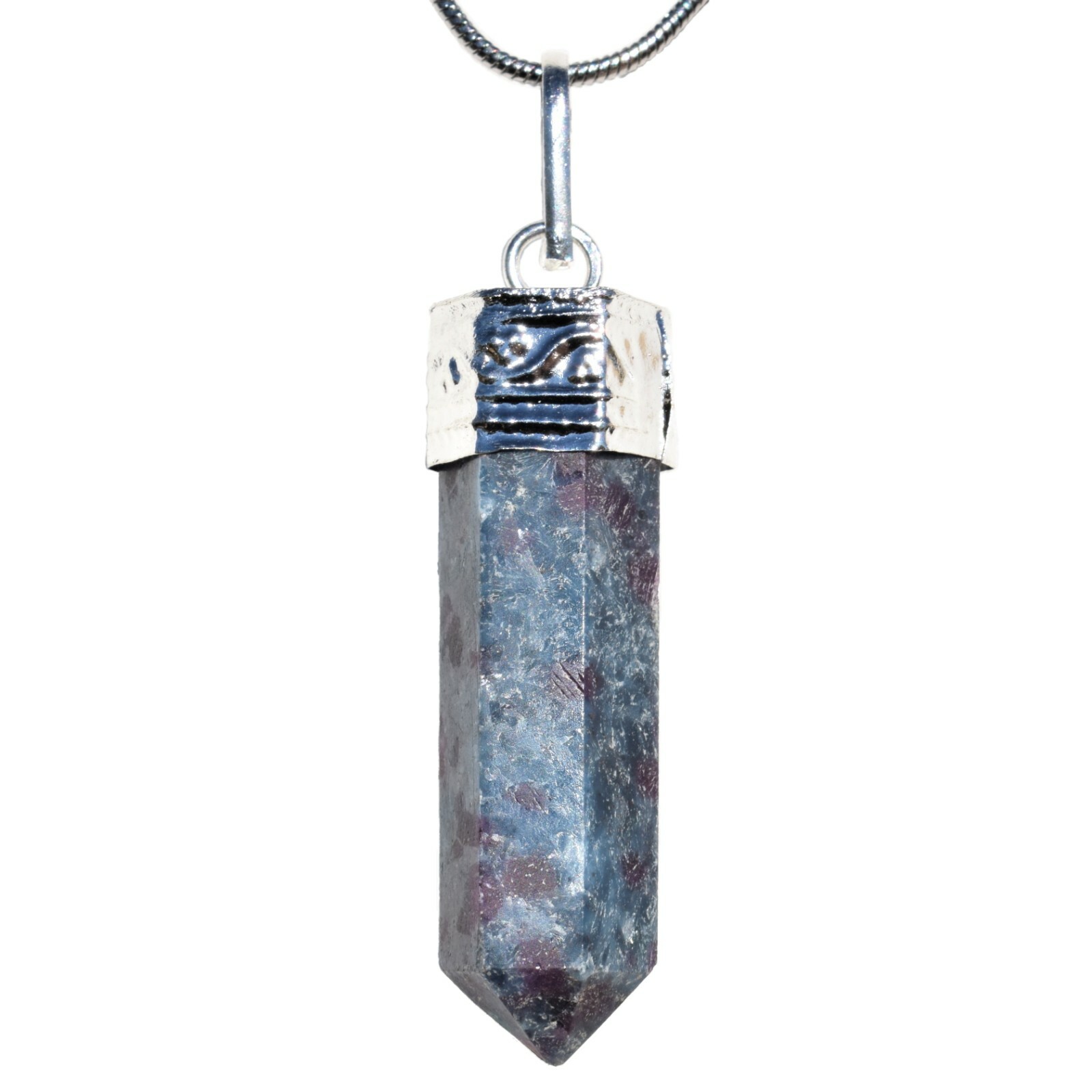 CHARGED Himalayan Blue Kyanite / Ruby Point Pendant + 20″ Stainless Steel Chain