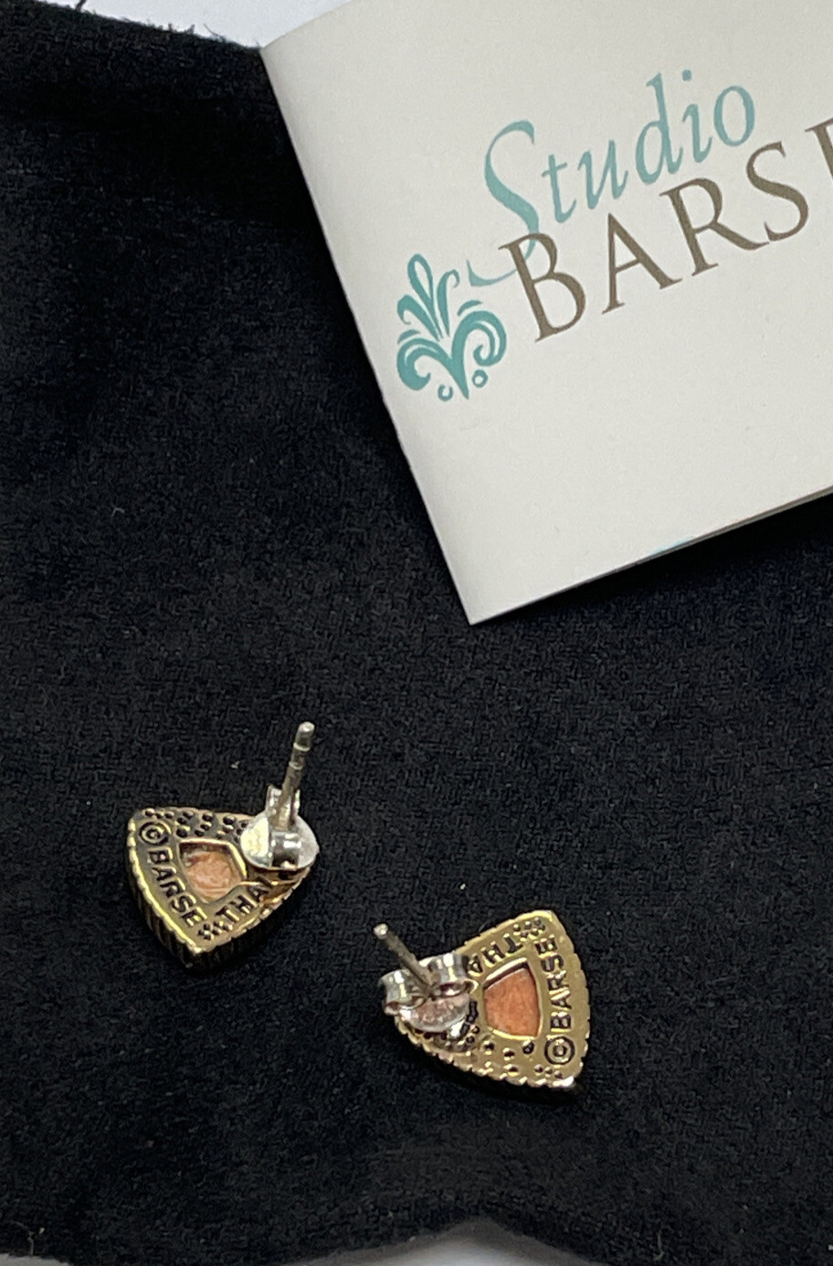 STUDIO BARSE THAI STERLING SILVER 925 / BRONZE JASPER GEMSTONE PIERCED EARRINGS