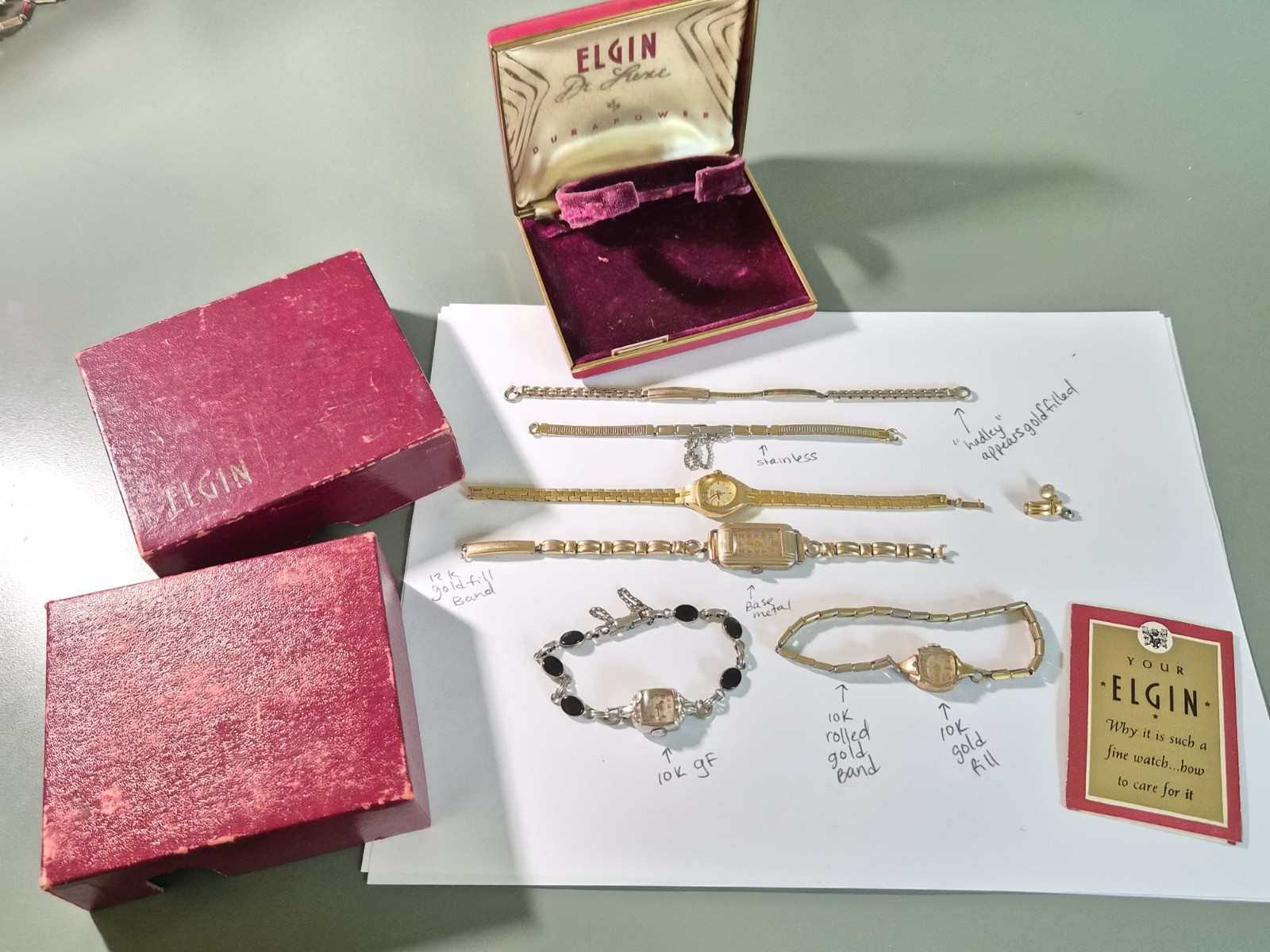 Bulova Elgin Hadley Gold Filled Scrap Wear Womens Watch Lot W/box 10k 12k Etc