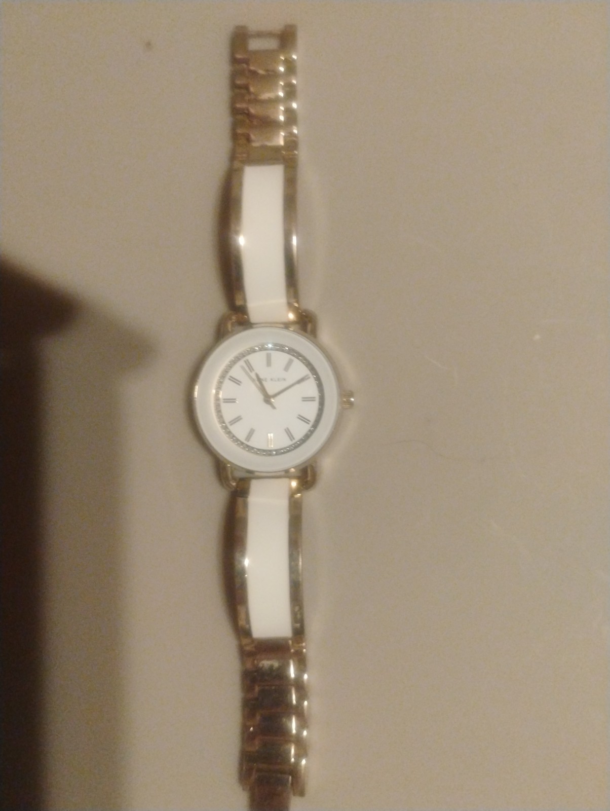 Anne Klein Women’s Glitter Accented Bangle Watch, AK/3690, Gold/White Details