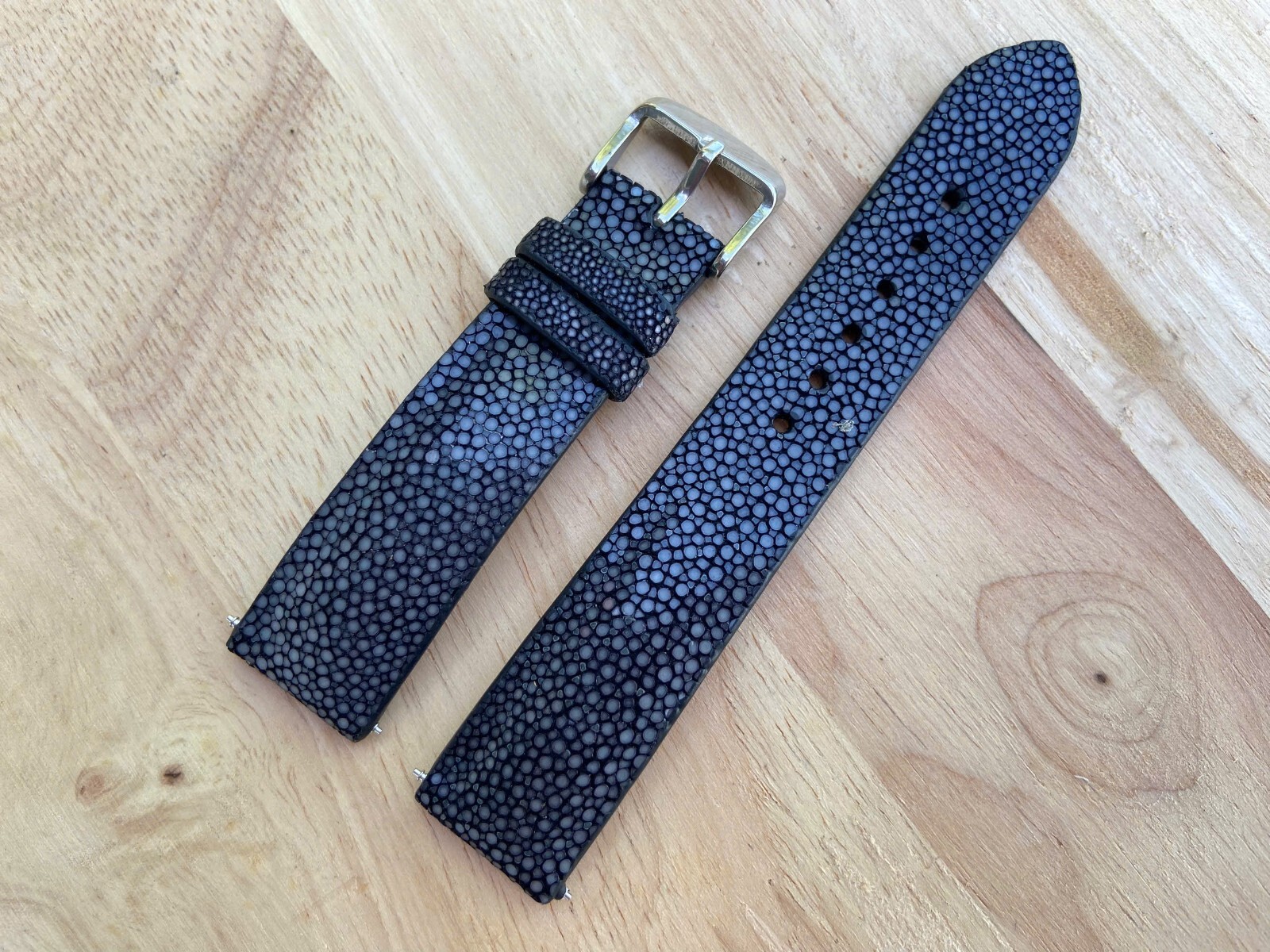 Black Stingray Leather Watch Strap Band, 18mm 20mm 21mm 22mm 24mm 26mm.