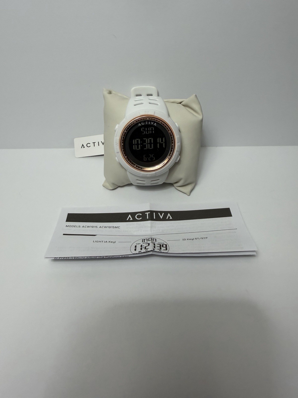 Activa ACW1915 Digital Quartz Sport Watch Backlight White Resin Rose Gold Bezel
