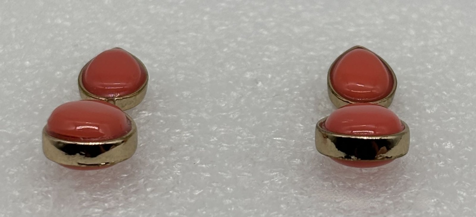 Vintage Nine West Holdings Clip Earrings Teardrop Faux Coral Cabochons Gold Tone