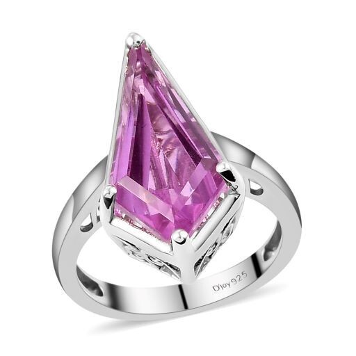Patroke Quartz Kite Shape Solitaire Ring in Platinum Ovr Sterl Silver 6.50 Sz 10