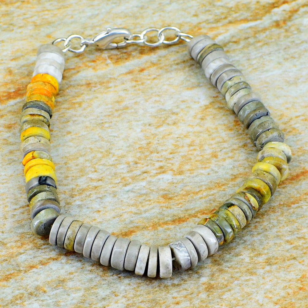 100.00 Cts Natural 7 Inches Long Bumble Bee Jasper Round Beads Bracelet NK 25E40