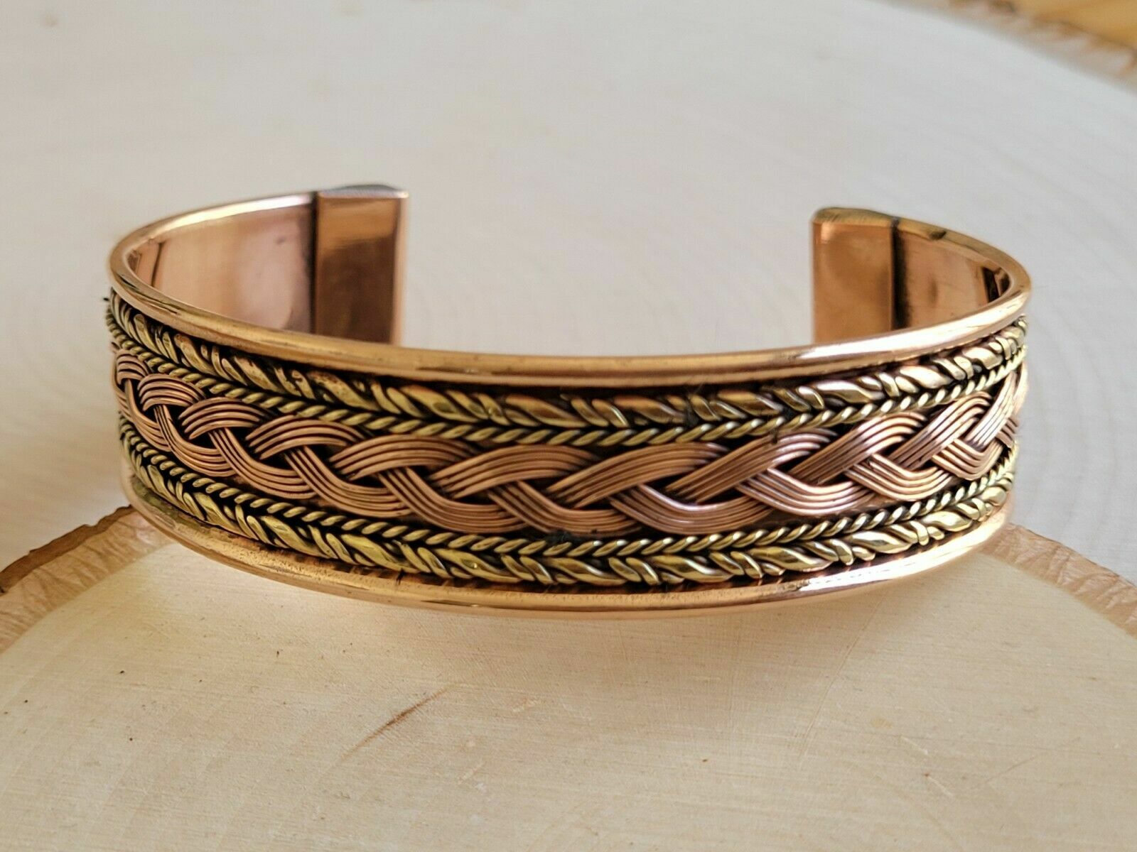 Solid Copper Two Tone Cuffed Health Bracelet – Pure Copper & Brass Cuff Bracelet