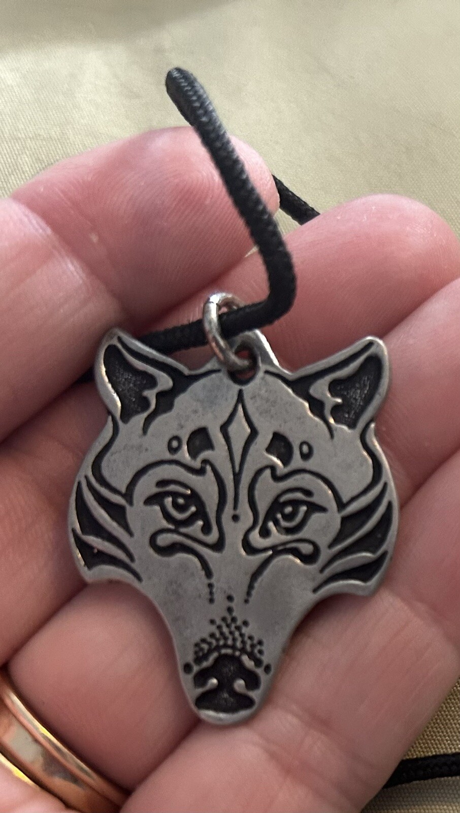 Vintage “PEPI” Pewter WOLF Pendant Cord Necklace