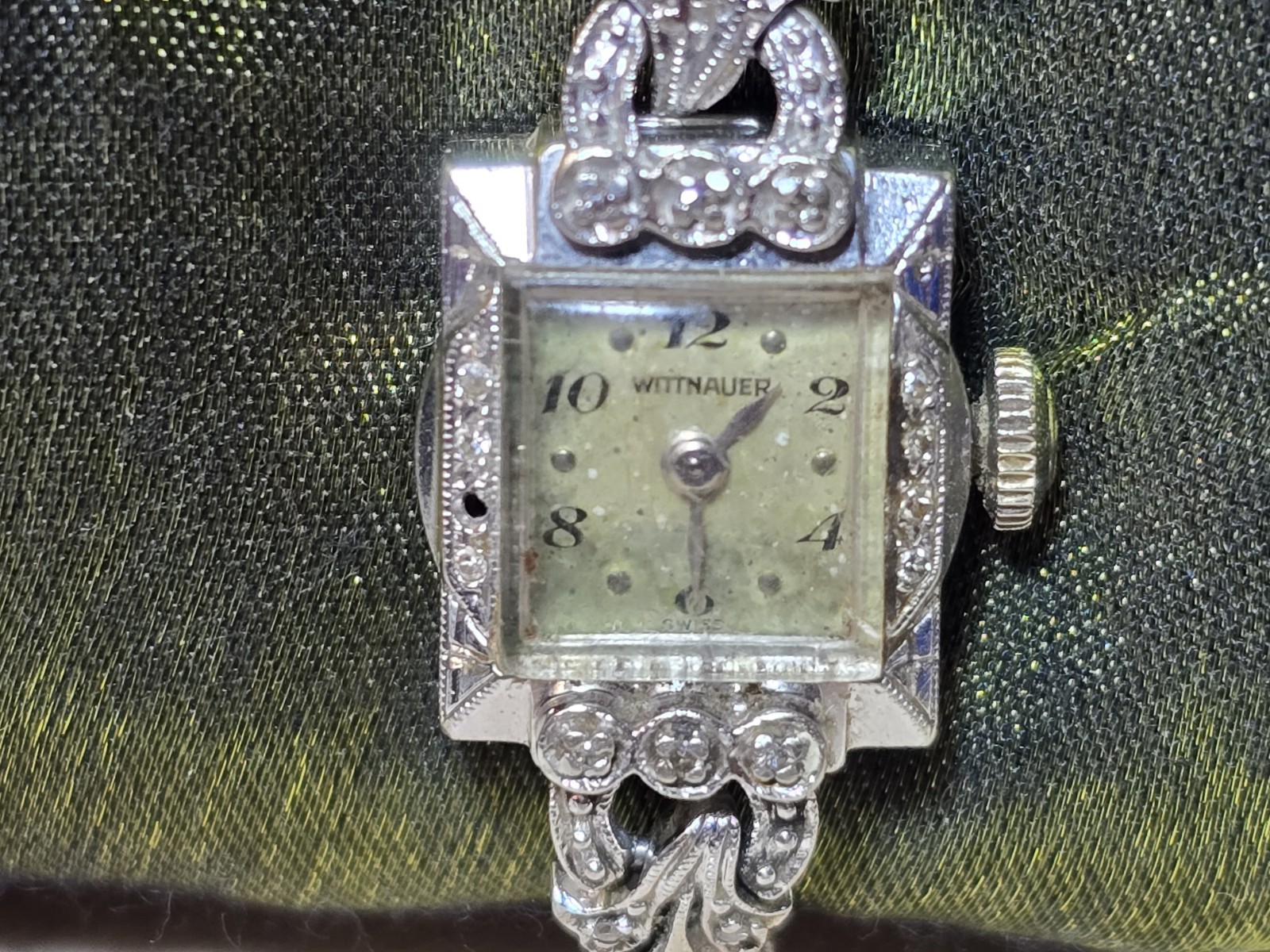 VTG WITTNAUER 14K WHITE GOLD DIAMOND LADIES Cocktail Watch Non-working 15.42g