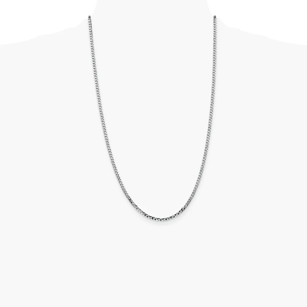 14K White Gold 2.9mm Flat Beveled Curb Chain Necklace 16″-26″
