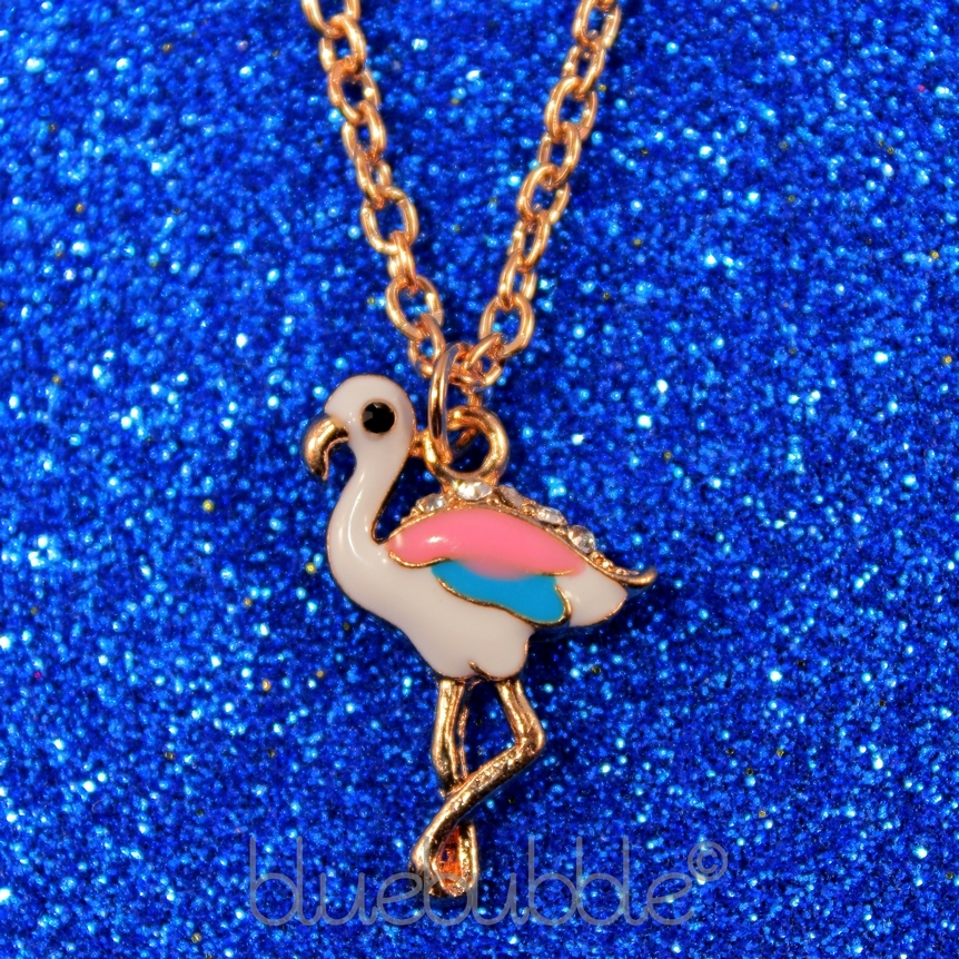 FUNKY HAWAIIAN FLAMINGO NECKLACE PINK PARADISE DIAMANTE BIRD KITSCH ANIMAL GIFT