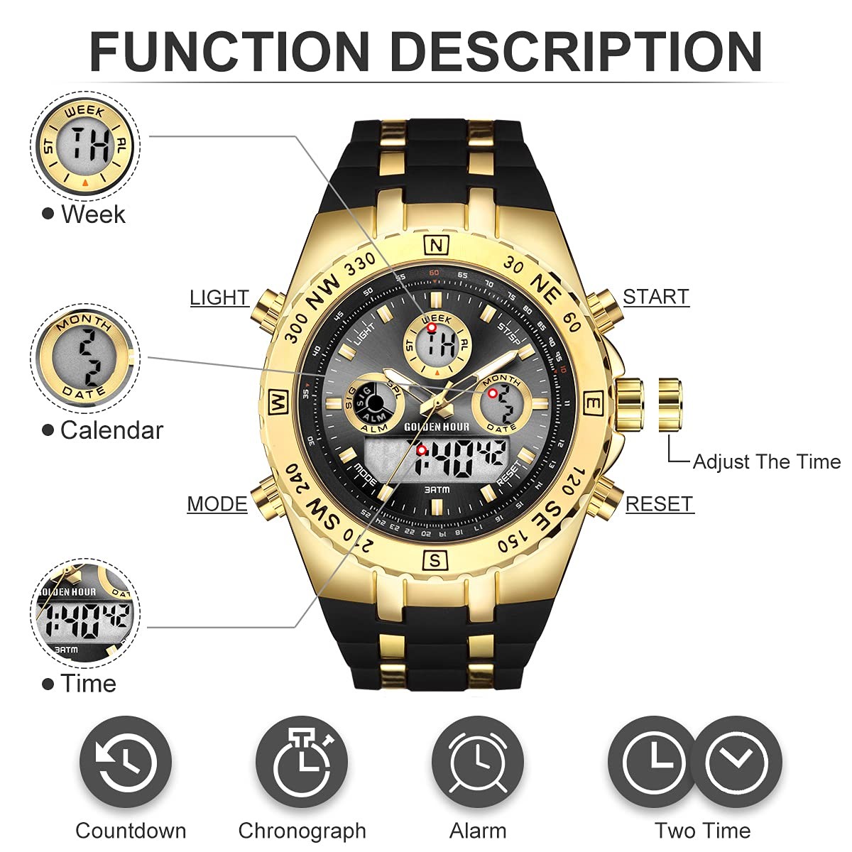 Luxury Military Sports Men’s Watches Large Size Big Face 3ATM Waterproof, Sto…