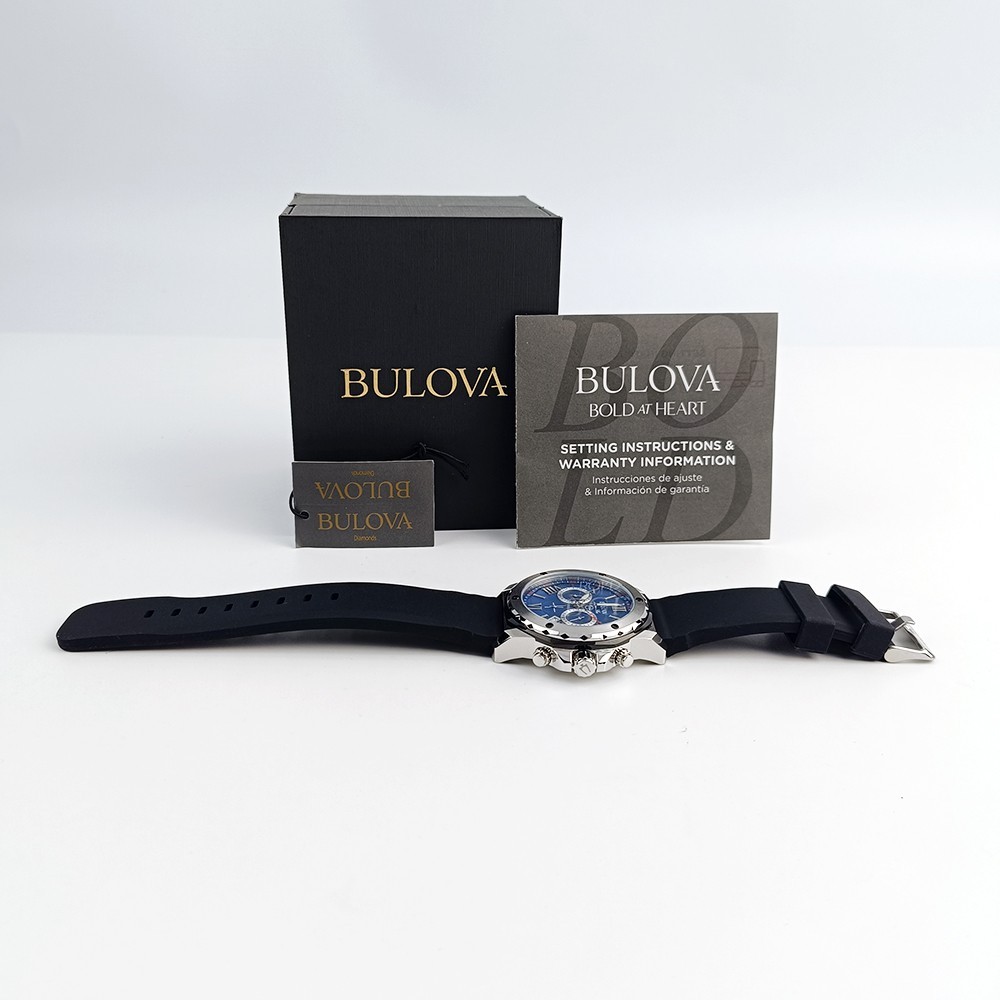 Men’s Bulova Marine Star 98B258 Blue Dial Silicone Strap Chrono Quartz Watch