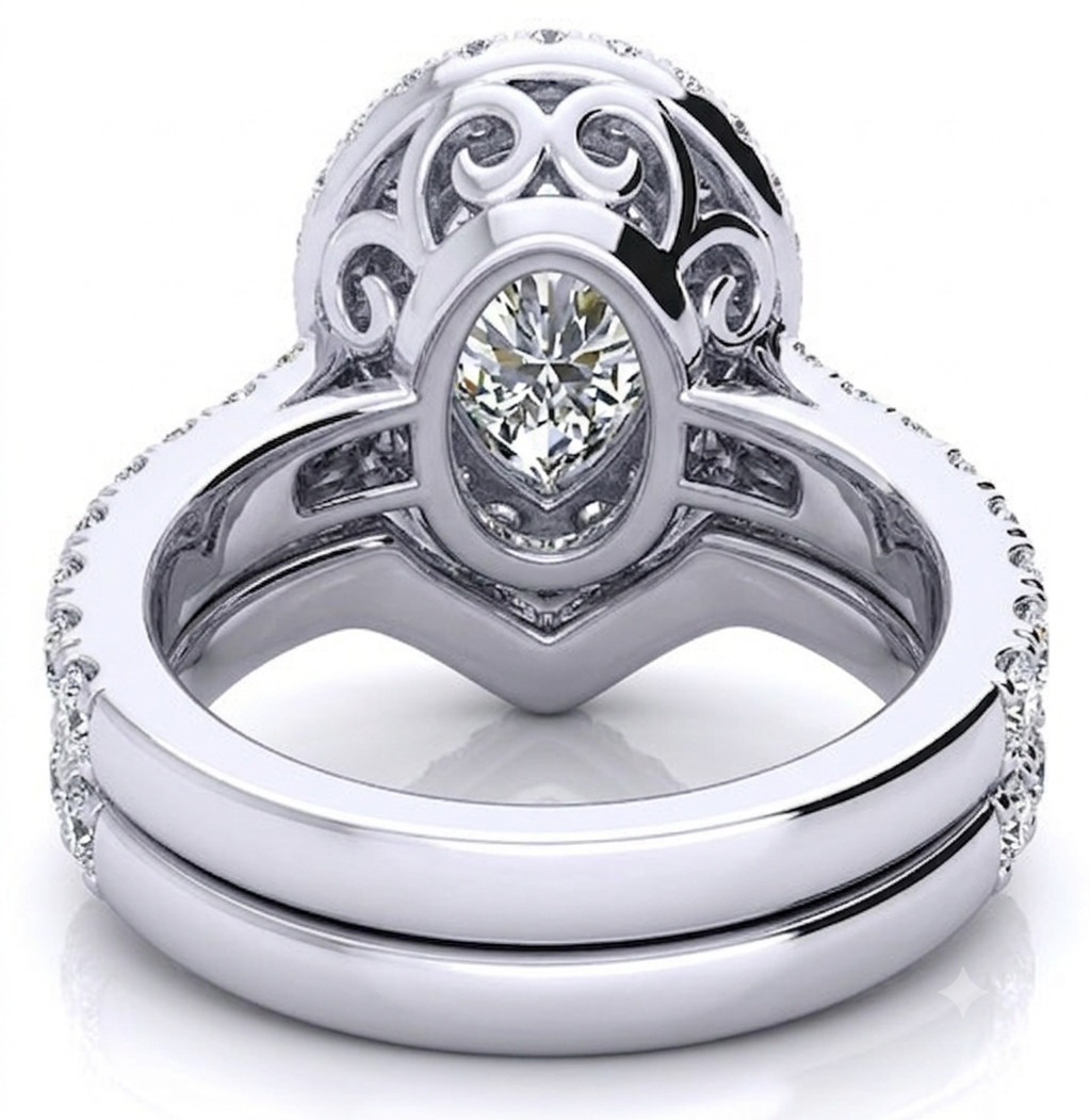 IGI Pear Halo Lab Grown Diamond Bridal Ring Set 3.25Ct 14K White Gold VS1