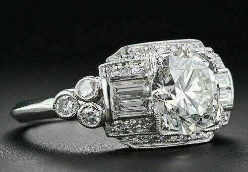 Art Deco Style 3.0Ct Old European Cut Lab-Created Diamond Engagement Silver Ring