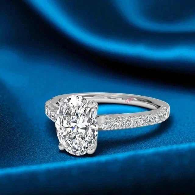 2Ct Oval Cut Lab Created Diamond Engagement Ring 14K White Gold Plated