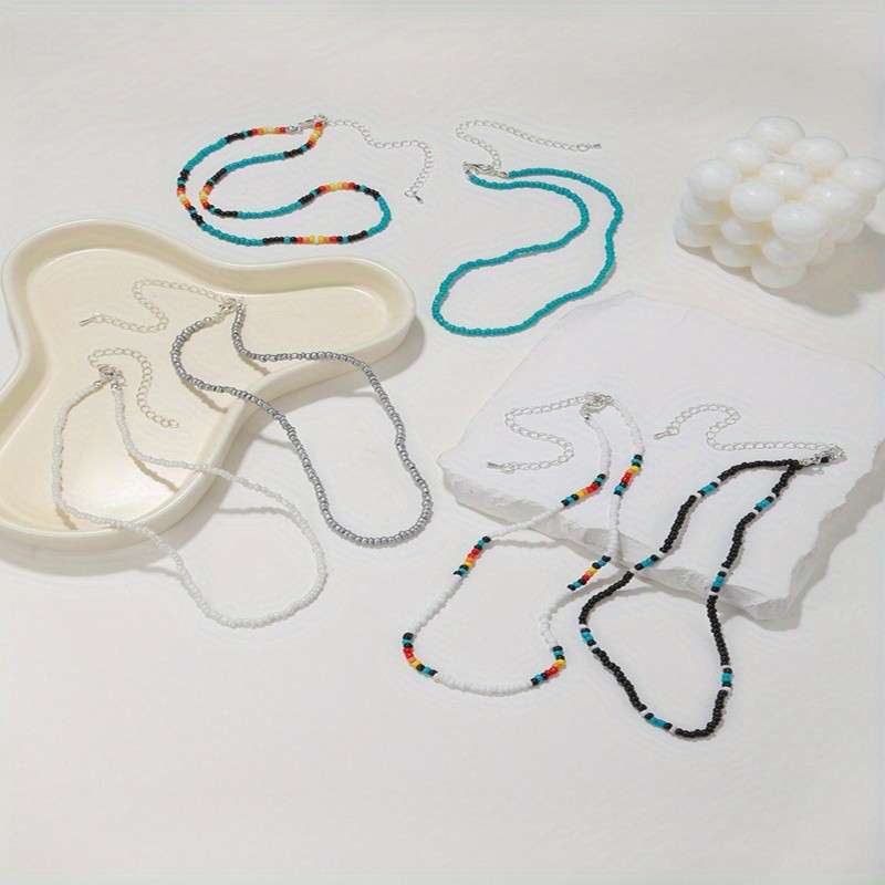 6Pcs Colorful Seed Bead Choker Necklaces Bohemian Layer Collar Accessory Set