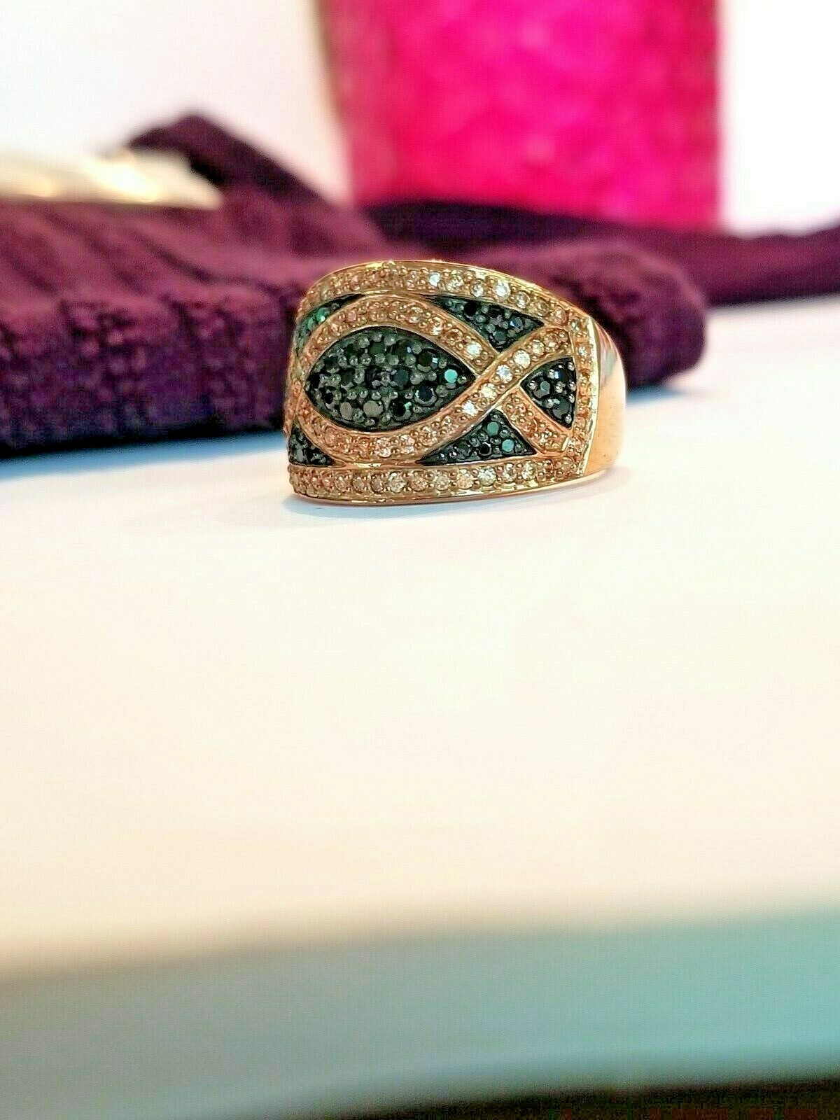 Lenox Brown CZ Rose Gold Plated Sterling Pattern Band Ring Size 7, 8, 9