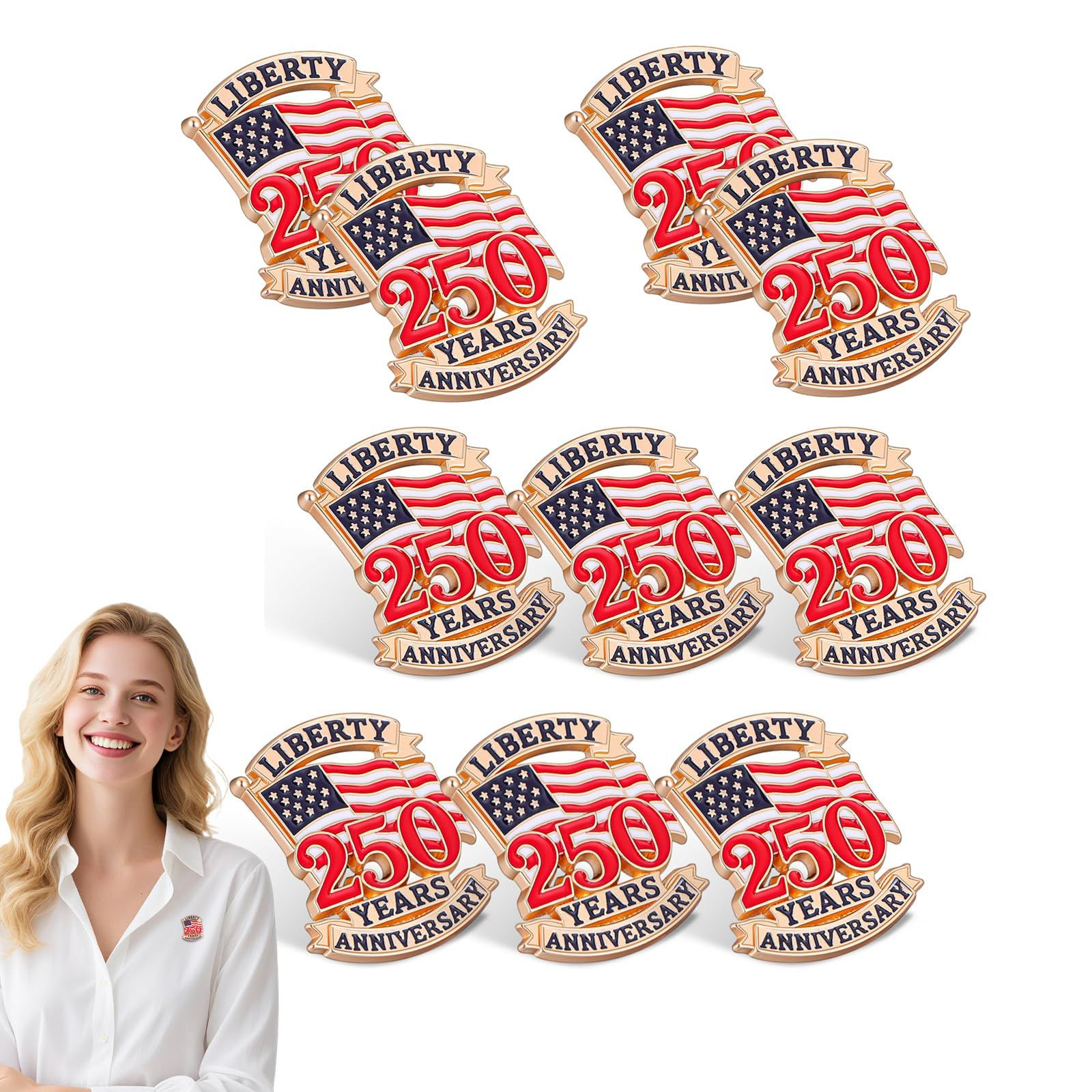 10 Pcs 250 Years America Flag Anniversary Pins, 3.00X2.50X1.00CM, Multicolor