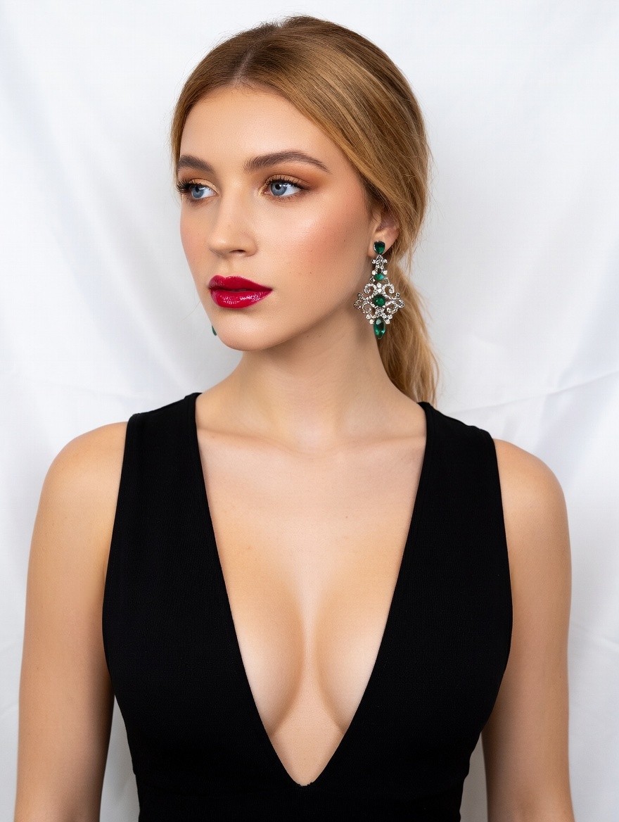 Green Rhinestone Drop Earrings Steampunk Prom Pageant Jewelry 2.8 inch