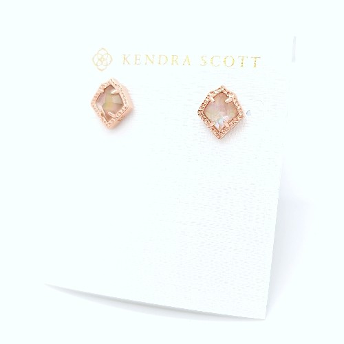 New Kendra Scott Kirstie Rose Gold Stud Earrings In Brown Pearl