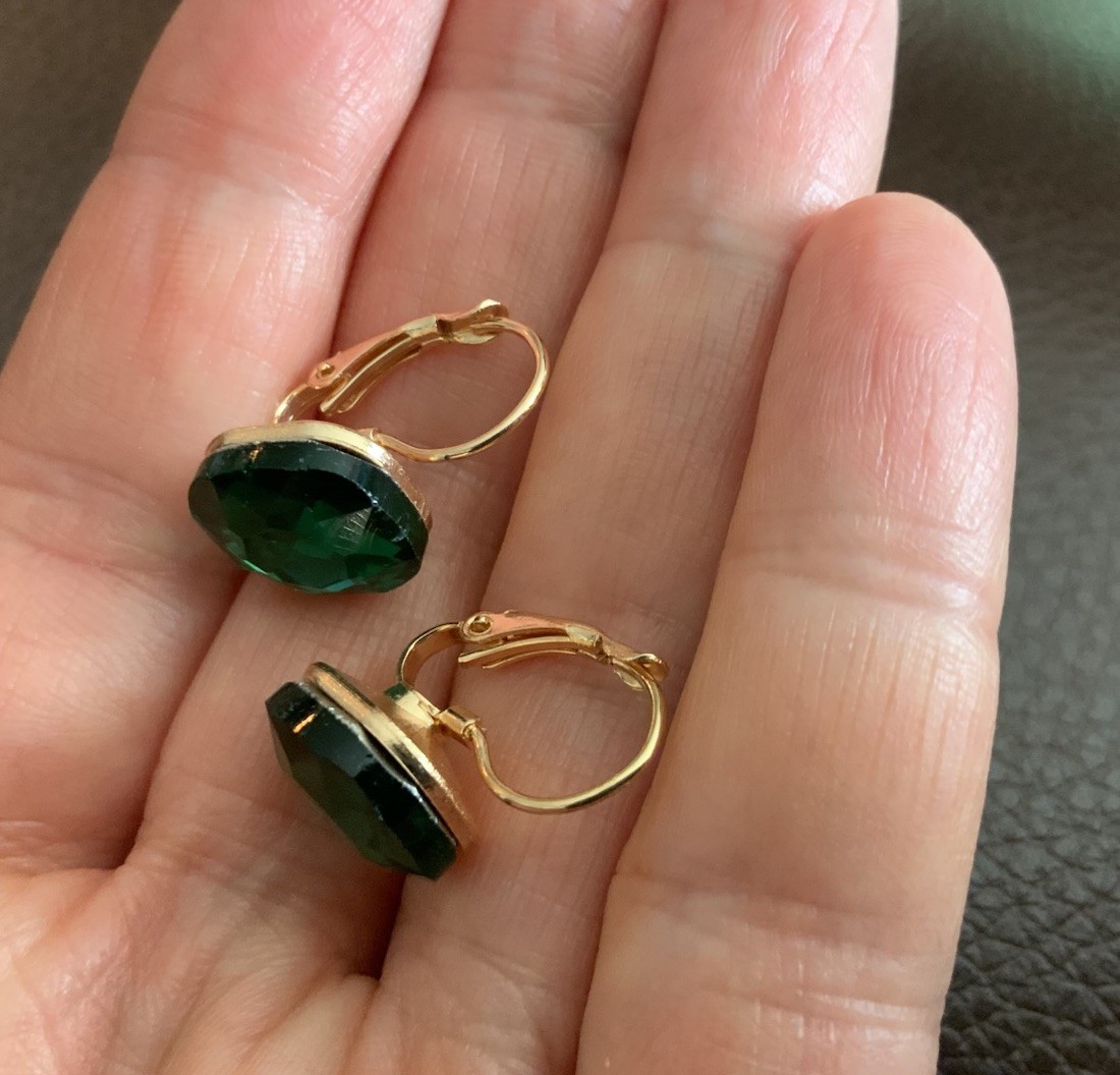 Anthropologie Square Bella Clear Austrian Hoop Crystal Earrings Gold CZ VTG Boho